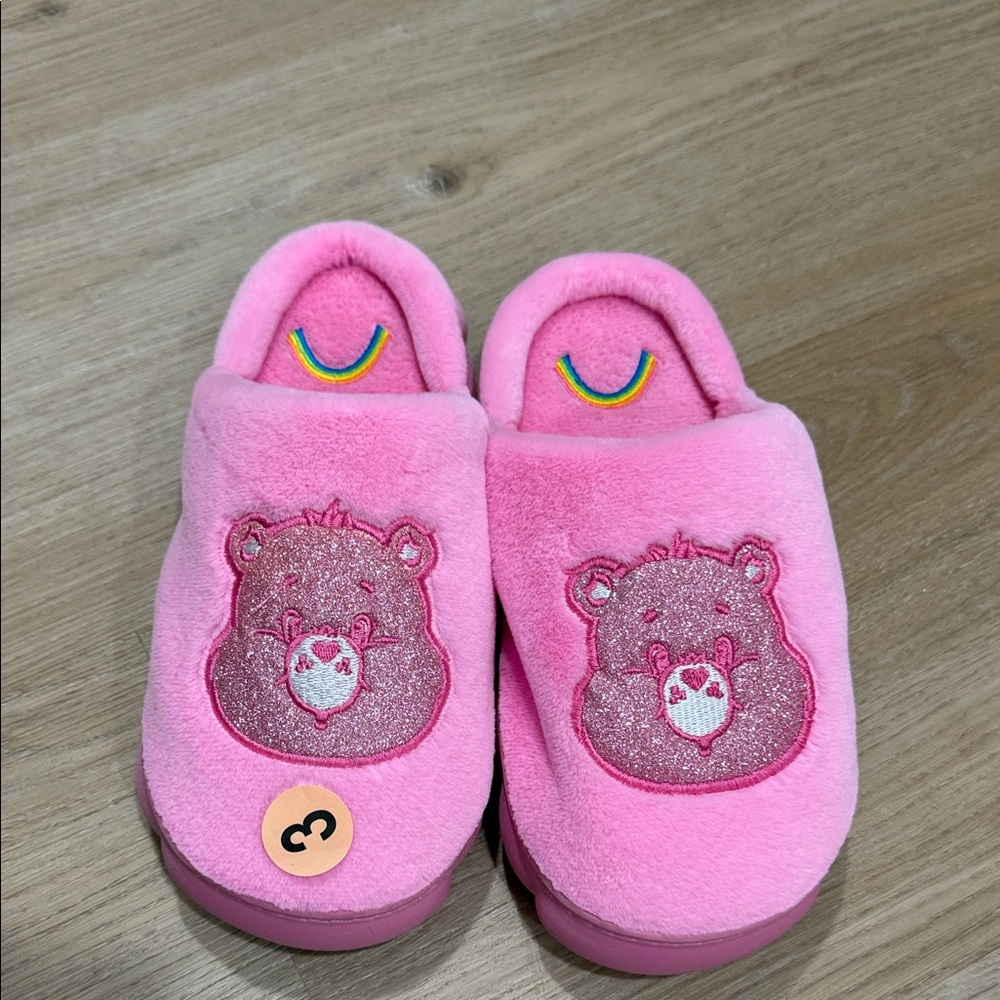 Pink Glitter Bear Plush Slippers
